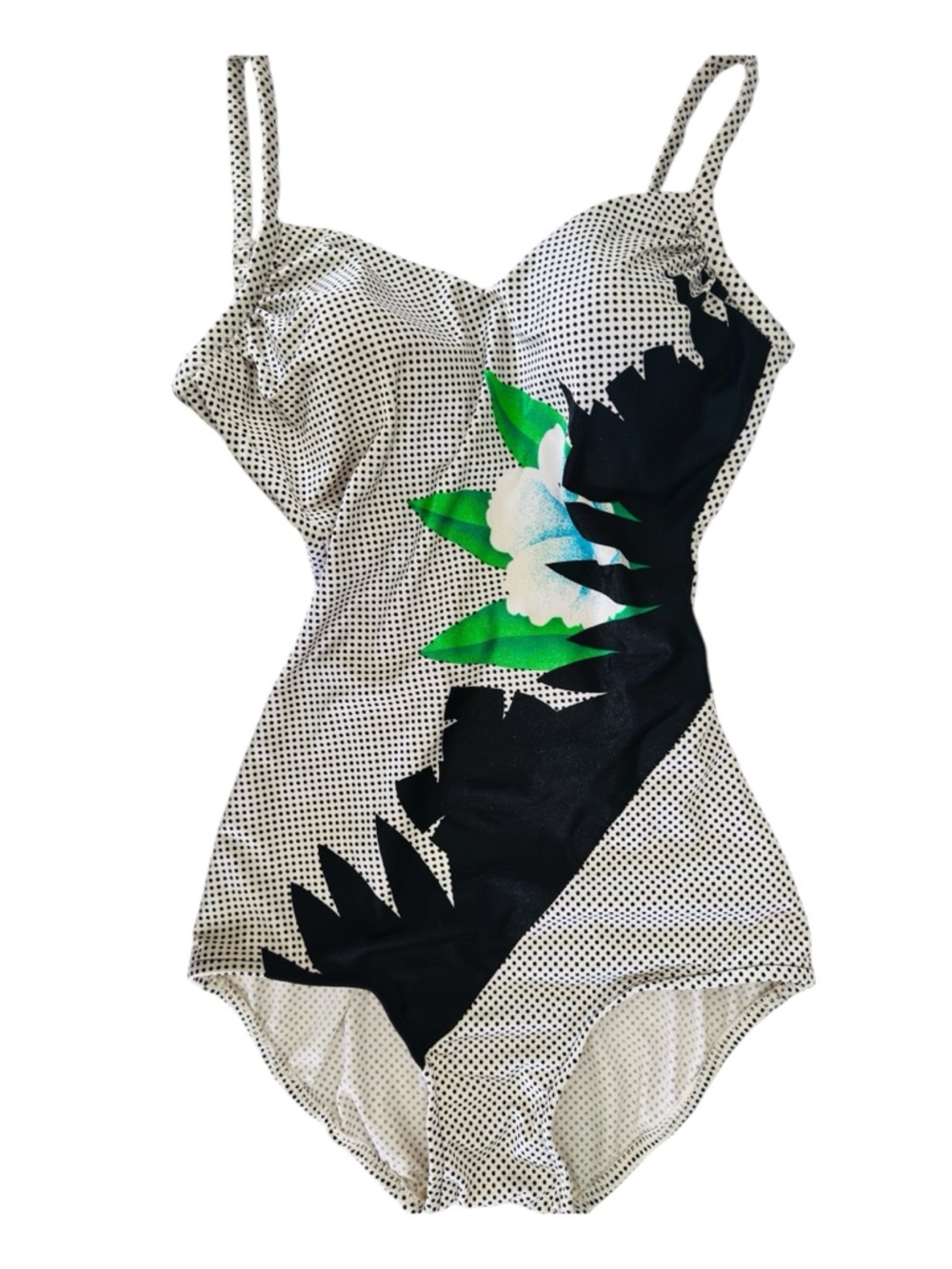 Roxanne Polka Dot Floral One Piece Swimsuit Retro XS